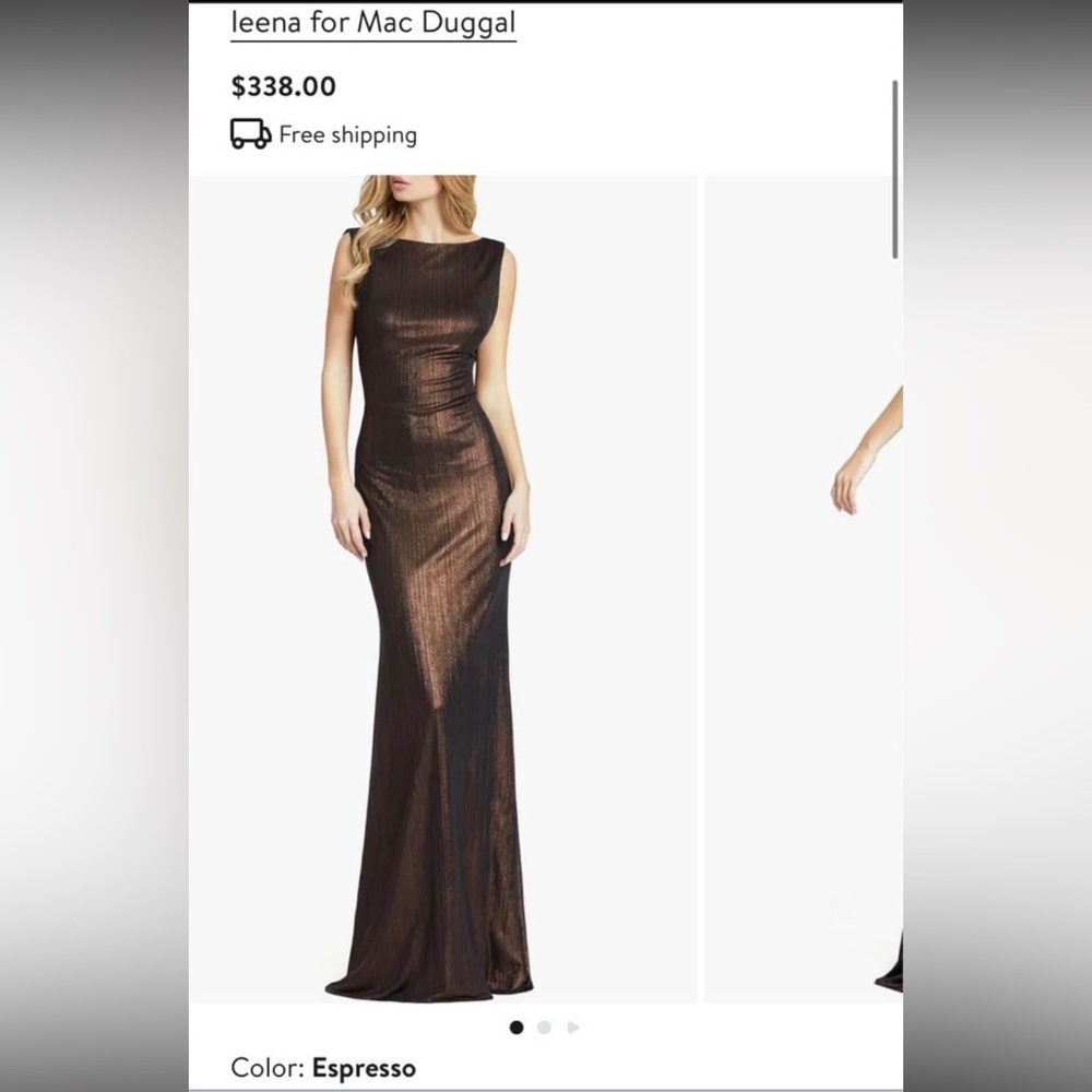 Ieena for Mac Duggal Brown Metallic Jersey Cowl Back Column Gown